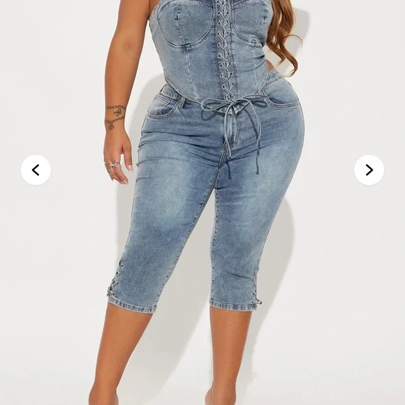 Wait For Me Denim Capri Set - Medium Wash Small - Picture 4 of 9